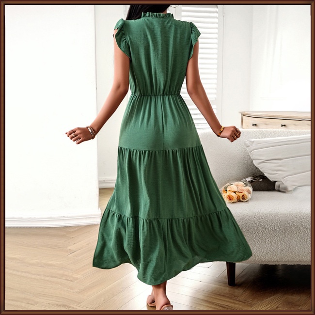 Đầm Dài Không Tay Cổ Ren Màu Sắc Đơn Giản Thanh Lịch Dành Cho Nữ