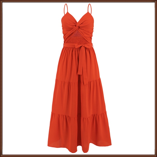 Đầm Dài Không Tay Cổ Chữ V Hở Lưng Màu Sắc Đơn Giản Thanh Lịch Dành Cho Nữ