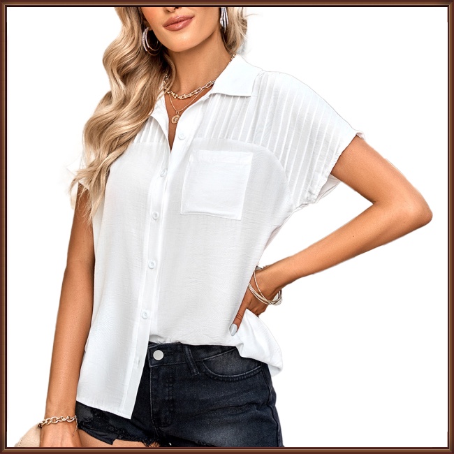 Áo Sơ Mi 37% Polyester 63% Tay Ngắn Dáng Rộng Màu Sắc Đơn Giản Trẻ Trung