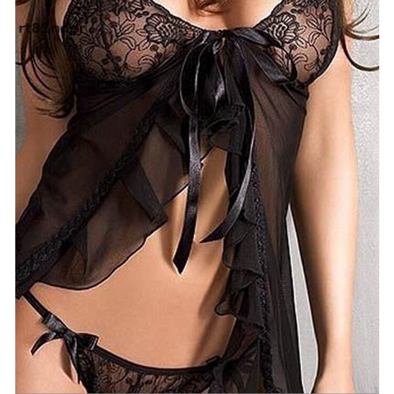 Đầm Ngủ Babydoll Màu Đen Phối Ren Gợi Cảm Quyến Rũ Dành Cho Nữ