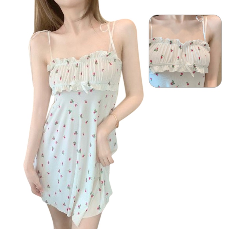 Đầm Ngủ Ngắn Mềm Mại Thoáng Khí Thắt Nơ In Họa Tiết Hoa Thời Trang Mùa Hè Cho Nữ