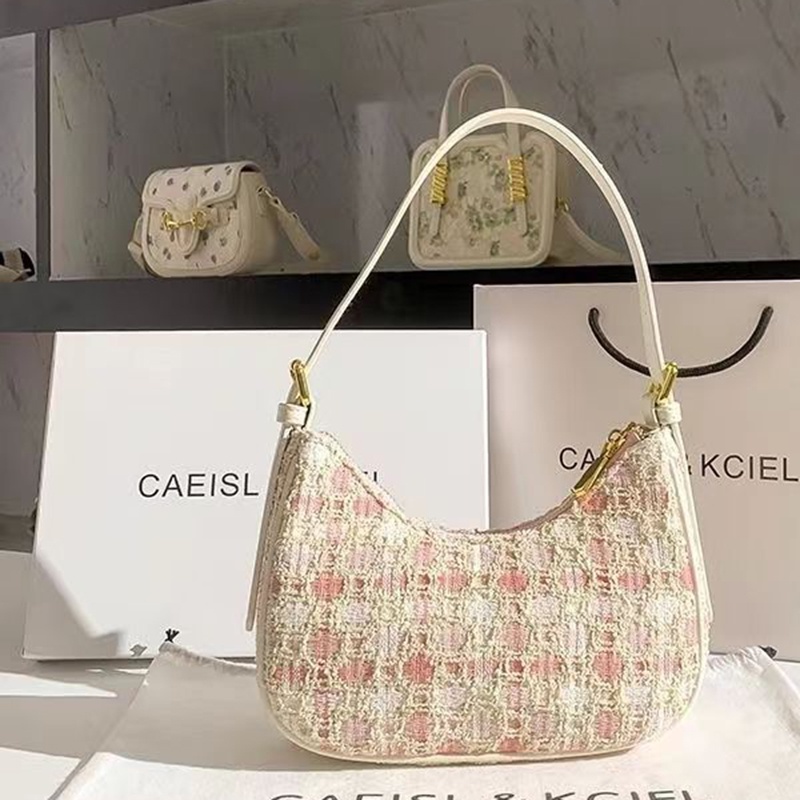 Ielgy Túi Xách Xếp Ly Màu Hồng Ngọt Ngào Dòng niche Thiết Kế Lưỡi Liềm Cho Nữ