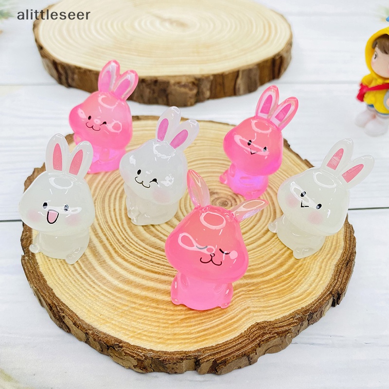 Set 2 Tượng Thỏ Mini Bằng Nhựa Phát Quang Trang Trí Vườn Nhà