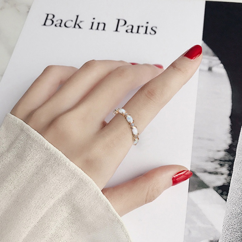 Nhẫn Đính Hôn Mạ Vàng Hồng Đính Đá Opal Lửa Mặt Oval Phong Cách Vintage Dành Cho Nữ