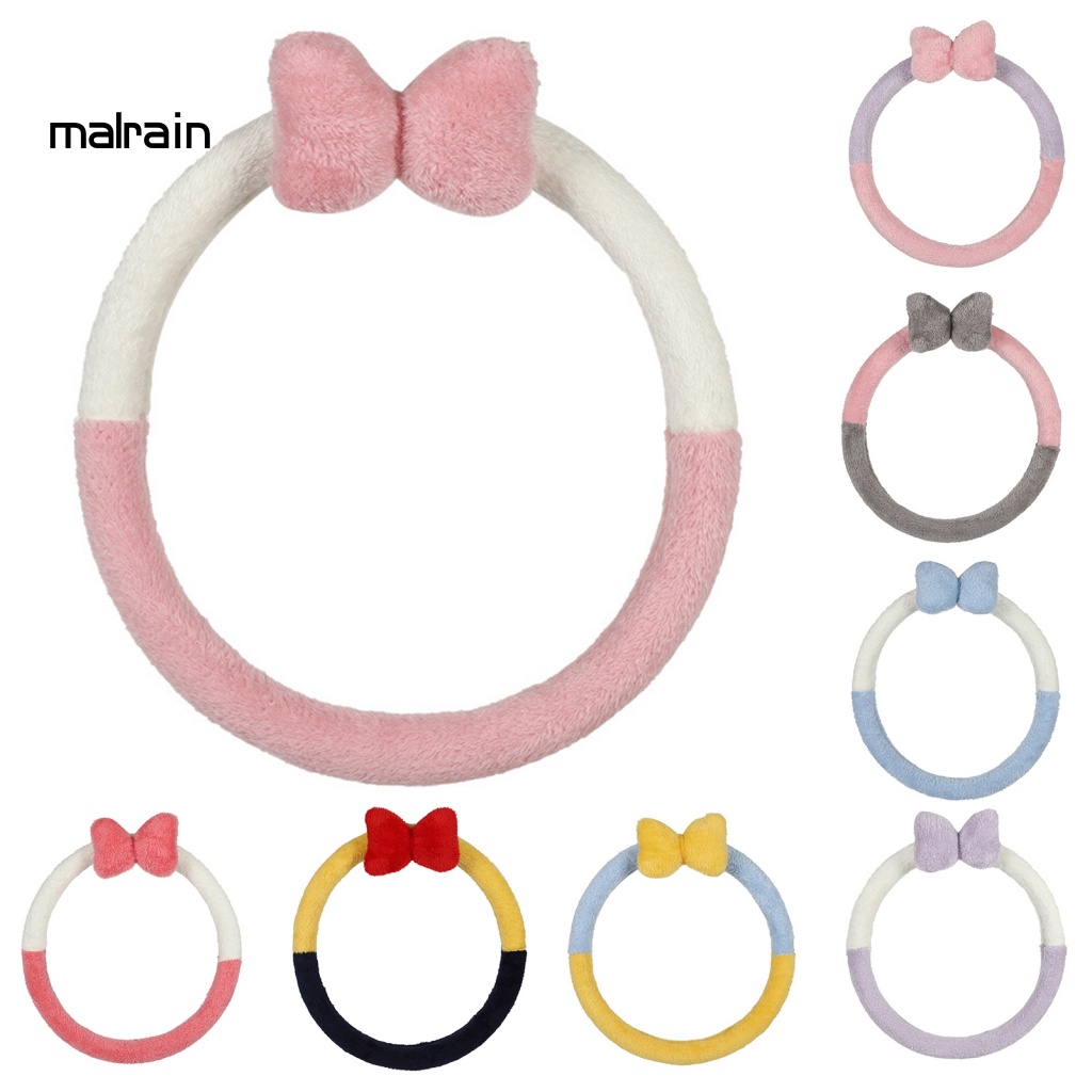 Vỏ Bọc Vô Lăng Xe Hơi Bằng Vải Bông Siêu Mềm Đính Nơ Giữ Ấm Thông Dụng