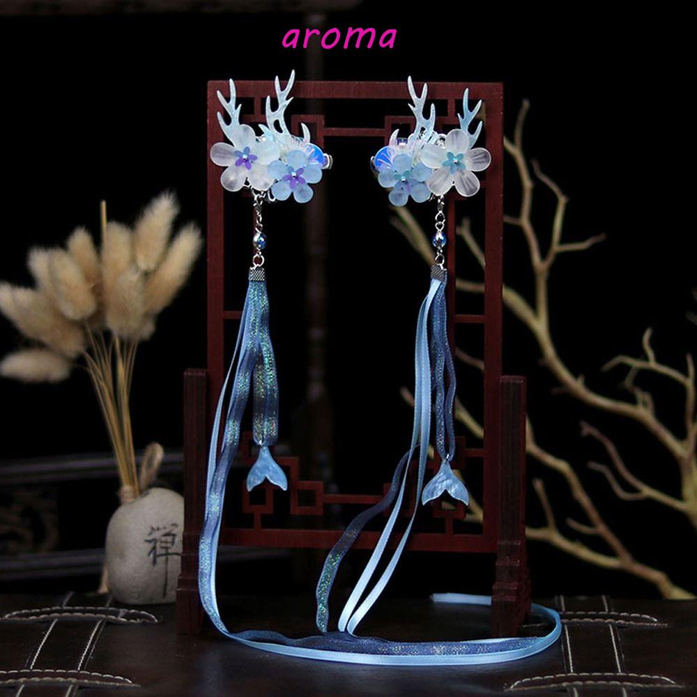 Kẹp Tóc Đính Ruy Băng Tua Rua Hình Hoa Phong Cách Trung Quốc Cho Bé Gái