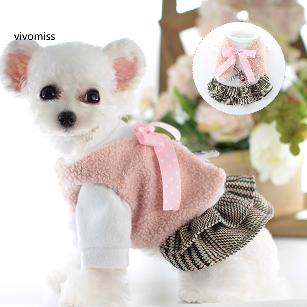 Bộ 2 Món Đầm Công Chúa Hai Lớp Họa Tiết Caro Dễ Thương Giữ Ấm Mùa Thu Cho Thú Cưng