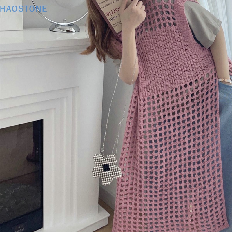 Đầm Dài Dệt Kim Không Tay Dáng Rộng Xẻ Tà Cao Đường Phố Cho Nữ MCL