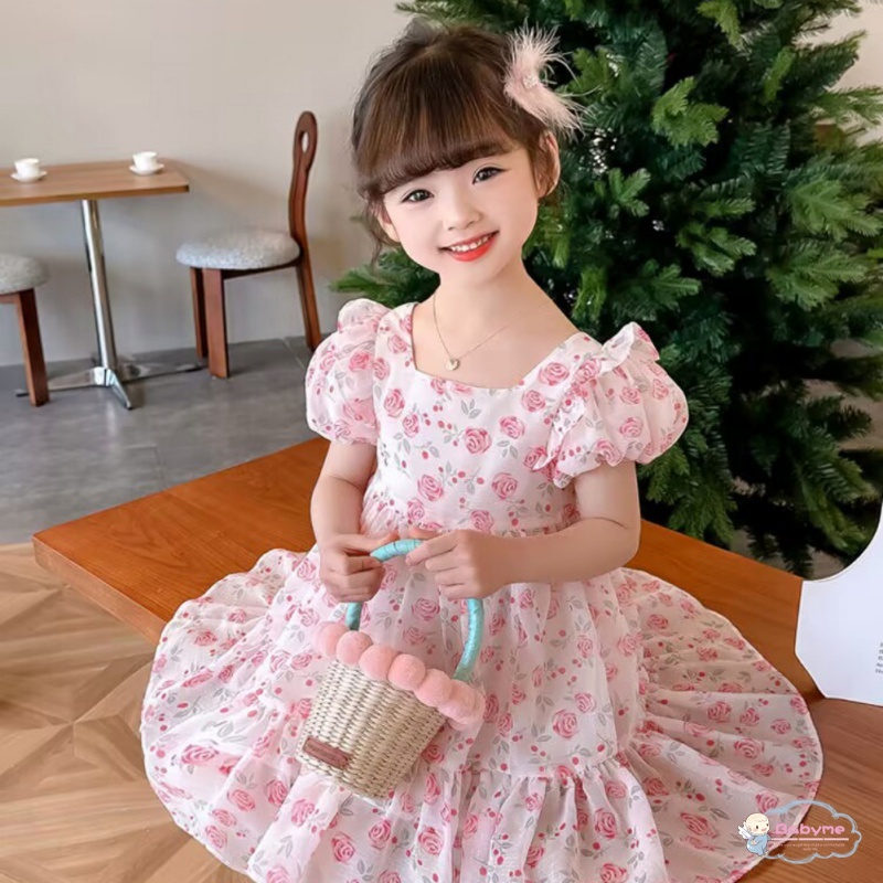 Đầm Công Chúa Tay Phồng In Hoa Dễ Thương Thoải Mái Thời Trang Mùa Hè Cho Bé Gái