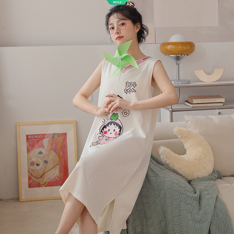 Áo Choàng Ngủ Cotton Không Tay Dáng Rộng Thời Trang Mùa Hè 2023 Phong Cách Hàn Quốc Dễ Thương Dành Cho Bạn Nữ