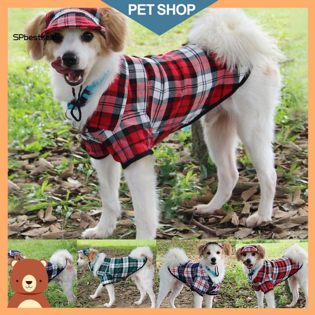 Set 2 Món Áo Cardigan Mềm Mại Tay Ngắn Kèm Nón Họa Tiết Sọc Caro Dành Cho Thú Cưng