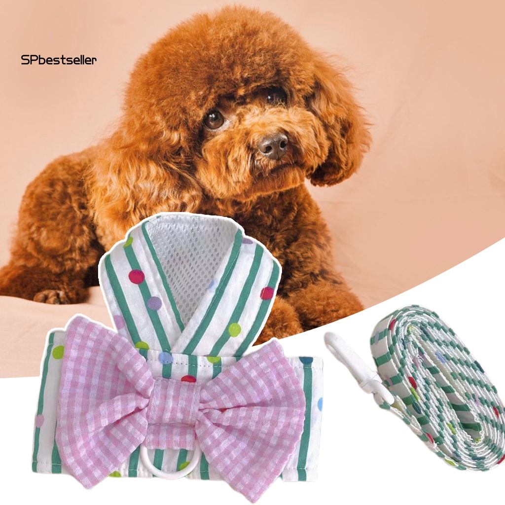 Bộ Dây Dắt Thú Cưng Đi Dạo Cổ Tròn Họa Tiết Chấm Bi Phối Nơ Dễ Thương