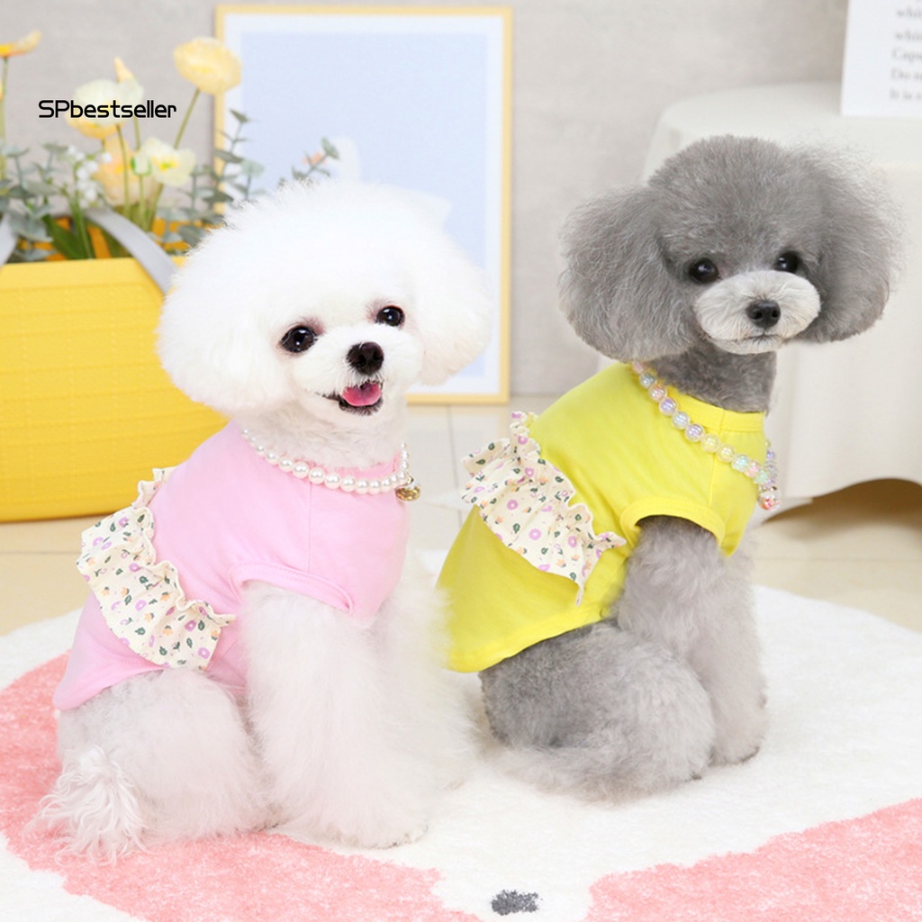 Áo Thun Cotton Cổ Tròn Phối Ren Hoa Dành Cho Thú Cưng