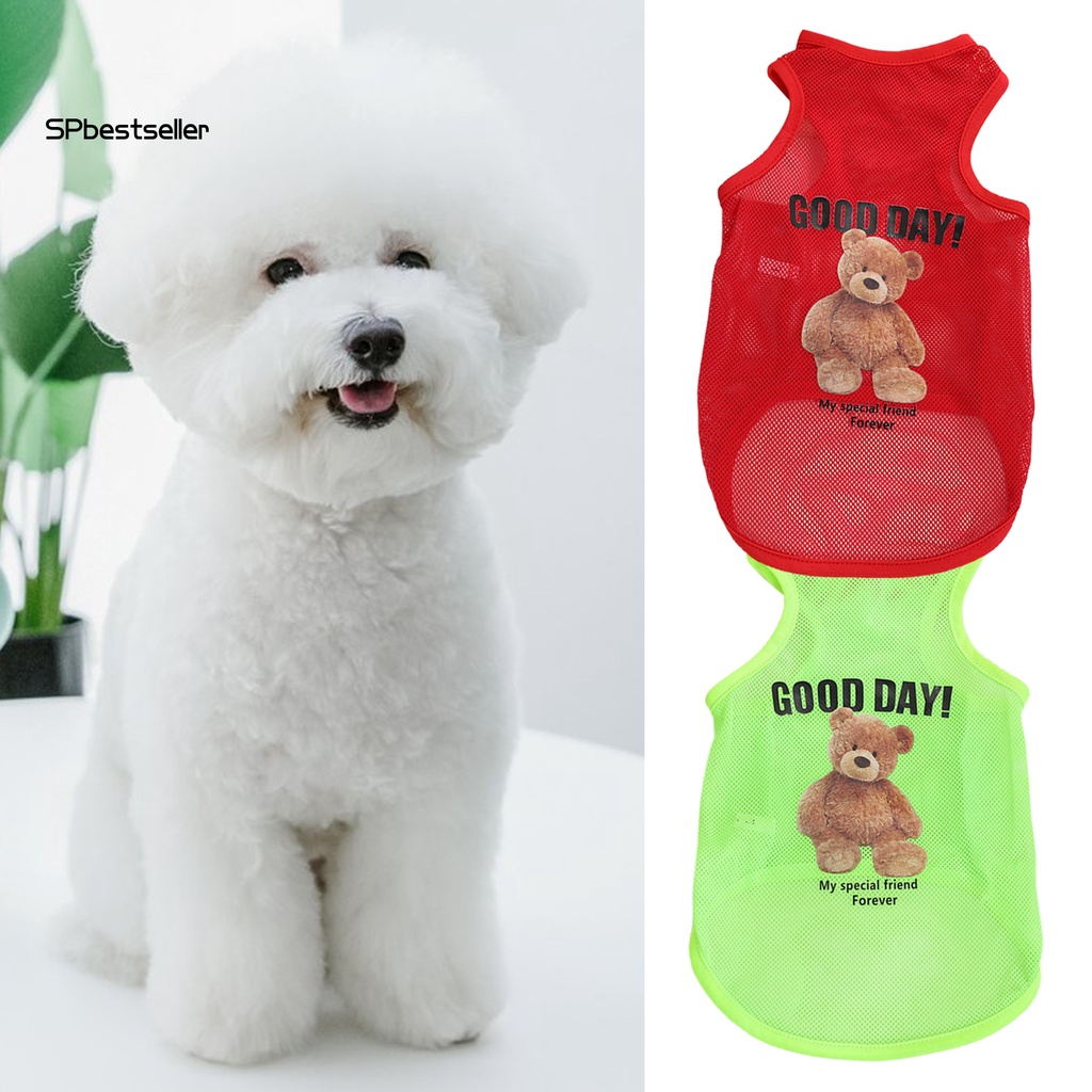 Áo Ba Lỗ Phối Lưới Thoáng Khí In Họa Tiết Gấu Hoạt Hình Siêu Mỏng Thời Trang Mùa Hè Cho Thú Cưng Cỡ Nhỏ 2 Tầng