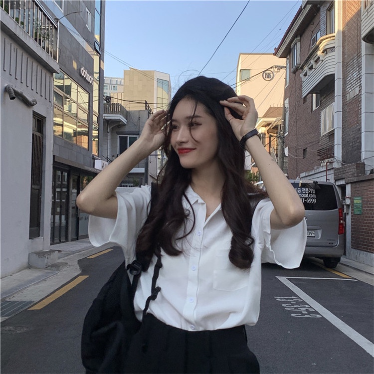 Áo Sơ Mi Tay Ngắn Phong Cách Hong Kong Cổ Điển Thời Trang Mùa Hè Hàng Mới Dành Cho Bạn Nữ