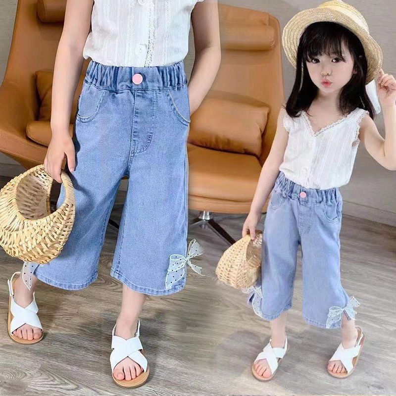 Quần Lửng Denim Ống Rộng Phong Cách Mới Mùa Hè 2022 Cho Bé Gái YJ00