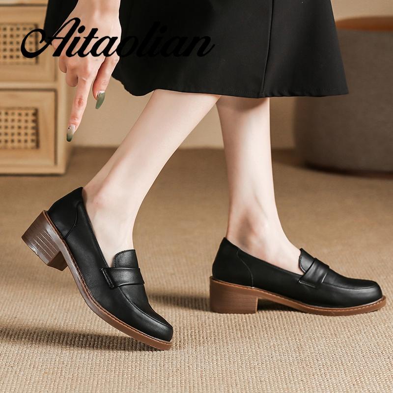 Giày Cao Gót 4cm Da Mũi Nhọn Phong Cách Retro Cho Nữ