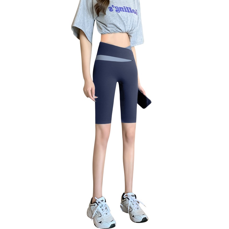 Quần Short Nâng Hông Lưng Cao Màu Đen In Hình Cá Mập 5 Điểm Thời Trang Cho Nữ