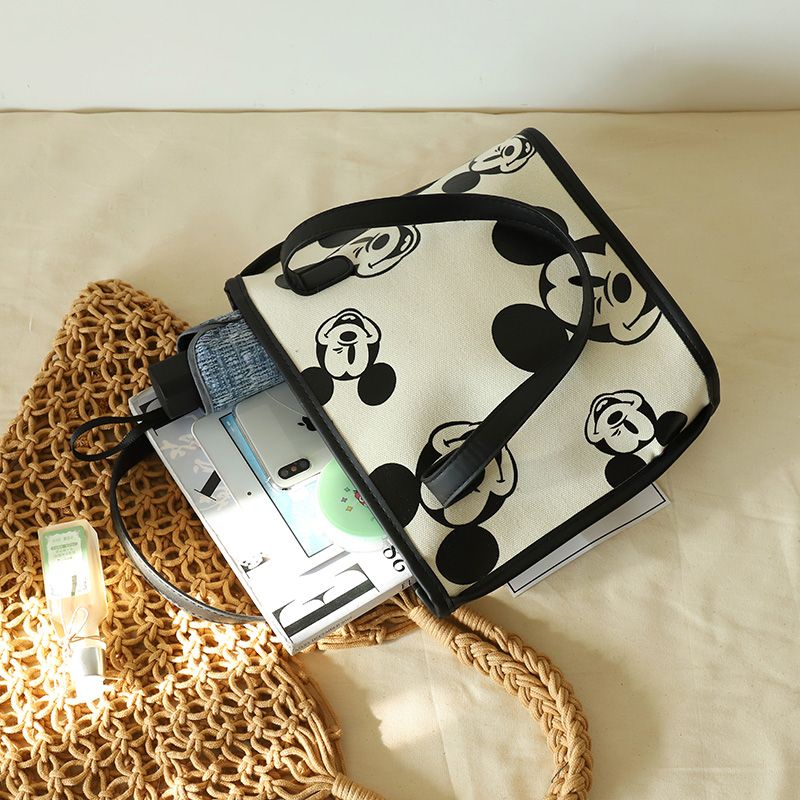Túi Xách Vải Canvas In Hình Mickey Dễ Thương Phong Cách Hàn Quốc 2023 Cho Nữ