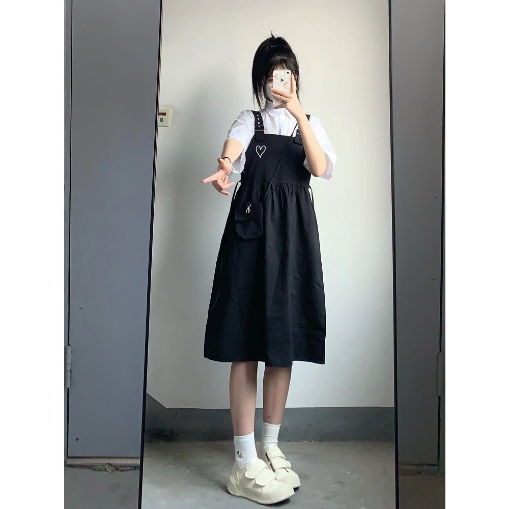 [LININ] Váy Yếm Dáng Rộng Dài Ngang Eo Phong Cách Preppy Ngọt Ngào Mùa Hè Kiểu Mới Cho Nữ