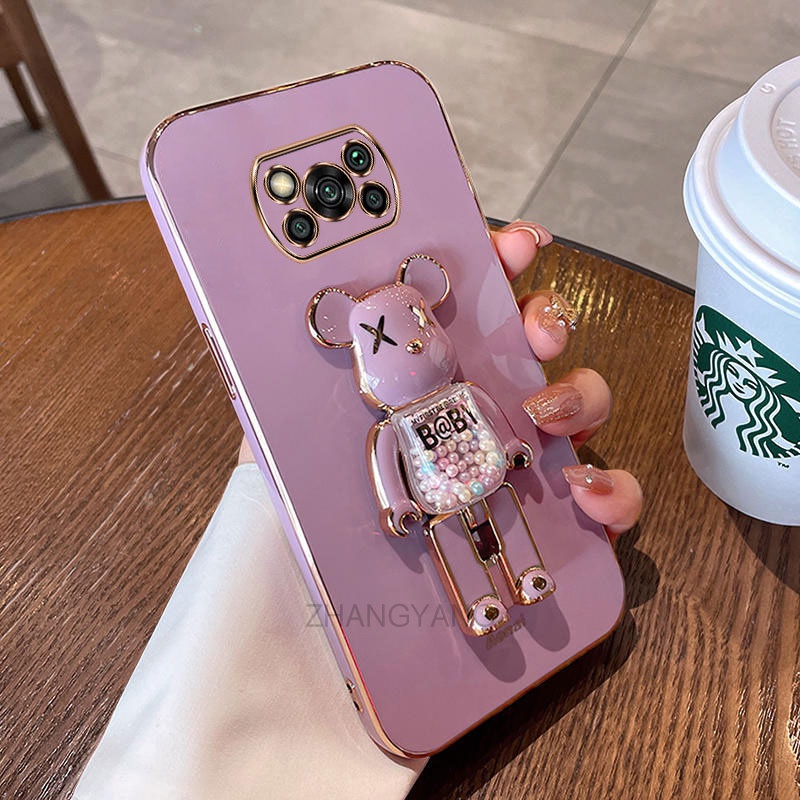 Ốp lưng POCO X3 NFC X3 PRO X3 Ốp Điện Thoại TPU Silicon Mềm Mạ Điện Xoay 3D Có Giá Đỡ Hình Gấu Kẹo Cho POCO X3 NFC X3 PRO X3