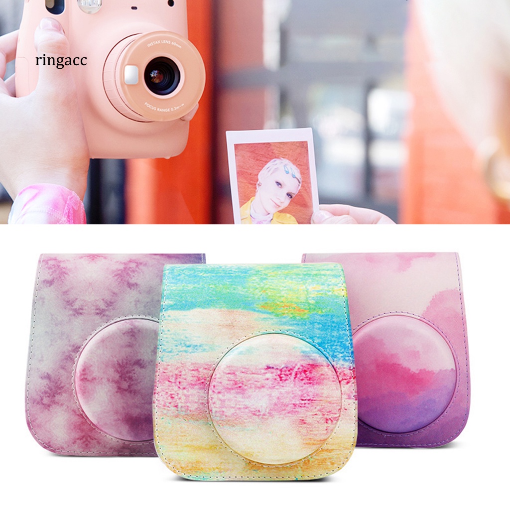 Túi Giả Da Đựng Máy Ảnh In Họa Tiết Đáng Yêu Có Thể Điều Chỉnh Cho Instax Mini 11