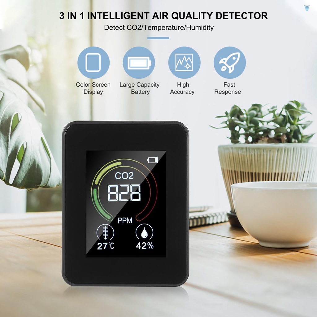 Máy Đo Chất Lượng Không Khí CO2 / Nhiệt Độ / Độ Ẩm Đa Năng 3 Trong 1 Có Màn Hình Hiển Thị Kỹ Thuật Số