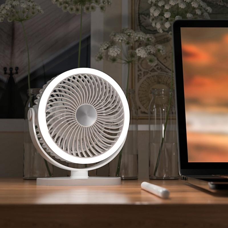 Quạt Để Bàn, Xoay 360 Độ, Có Cổng Sạc USB° Đèn LED 2 Tốc Độ Có Thể Điều Chỉnh Xoay Được