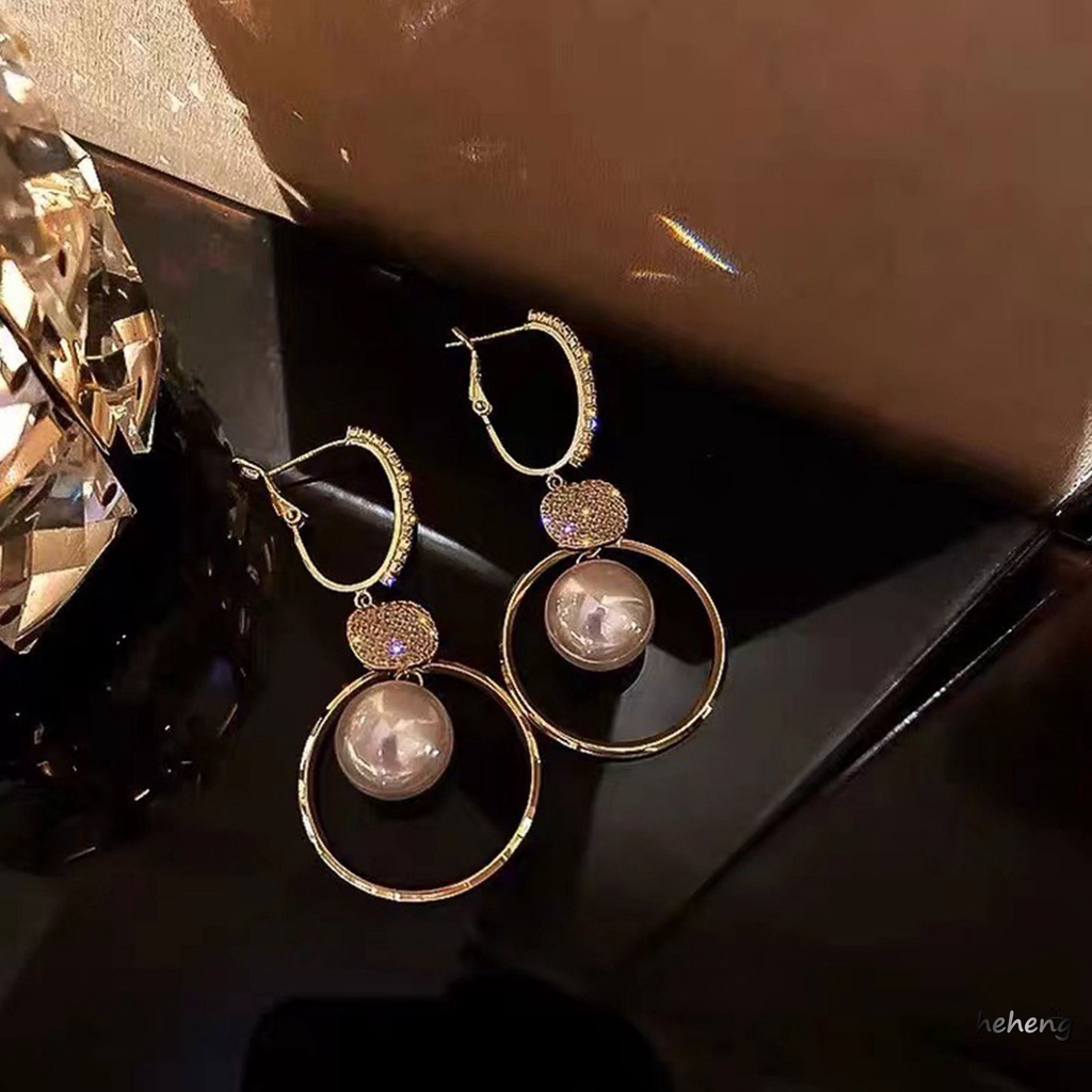 Đôi Bông Tai Dáng Rơi Họa Tiết Hình Học Đính Ngọc Trai Thời