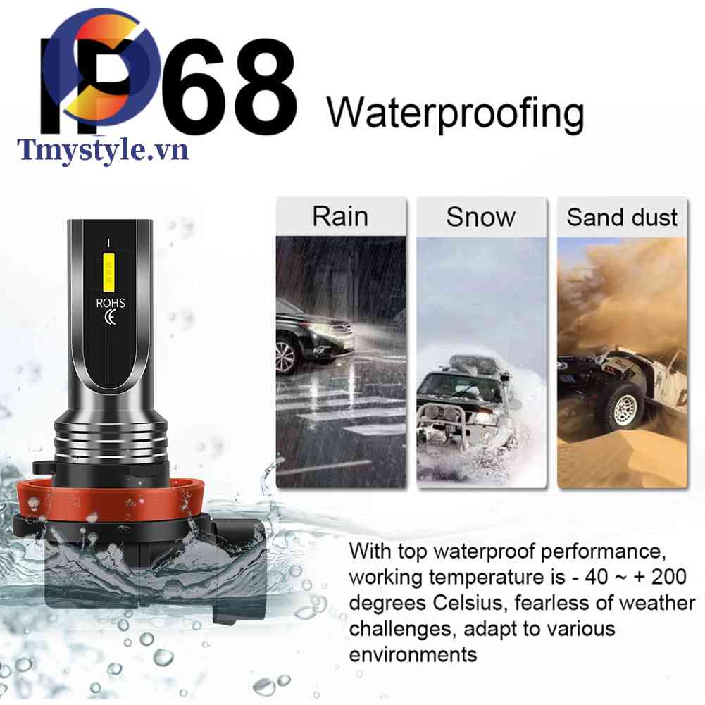 2 Bóng Đèn Pha Xe Hơi 80W 6000K IP68 Siêu Sáng, Chống Thấm Nước