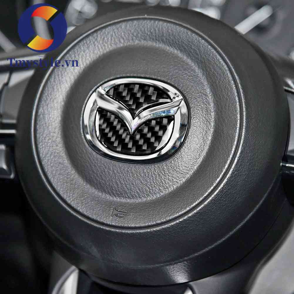 Bộ 2 Miếng Dán Trang Trí Vô Lăng Xe Hơi Axela ATENZA CX-5 CX-4 Bằng Sợi Carbon