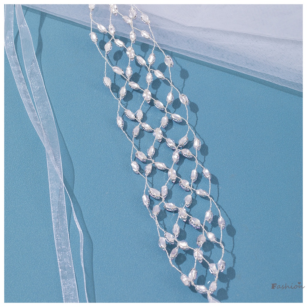 Băng Đô Cài Tóc Dạng Lưới Có Đính Đá Màu Tím Ngọt Ngào Cho Cô Dâu