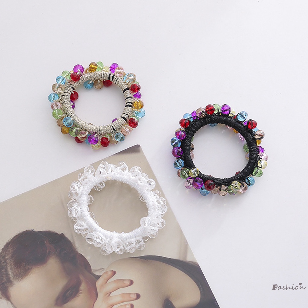 Set 2 Dây Cột Tóc Co Giãn Đính Pha Lê