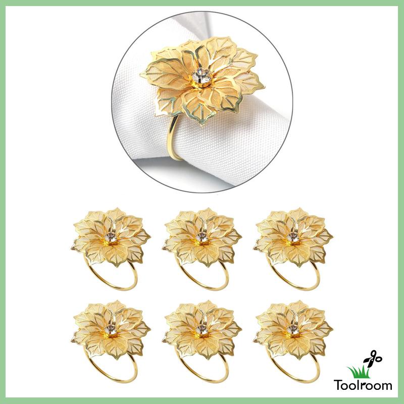 Set 6 Vòng Khóa Khăn Ăn Hình Hoa Đính Đá Trang Trí Sự Kiện / Sinh Nhật / Sự Kiện