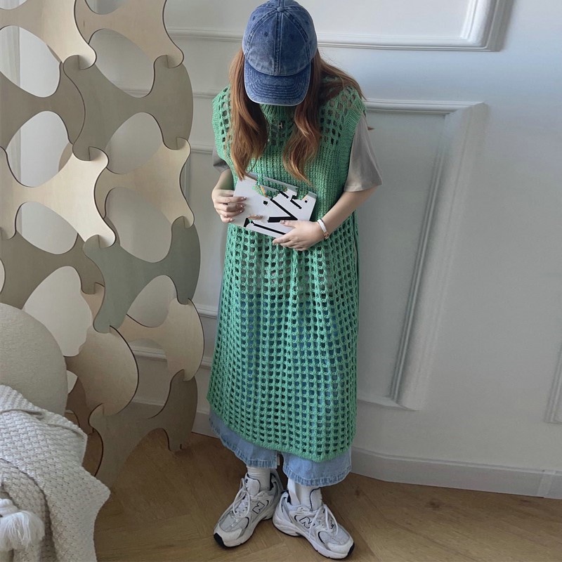 Đầm Dệt Kim Sát Nách Dáng Dài Họa Tiết Kẻ Sọc Phong Cách Hàn Quốc Thời Trang Cho Nữ