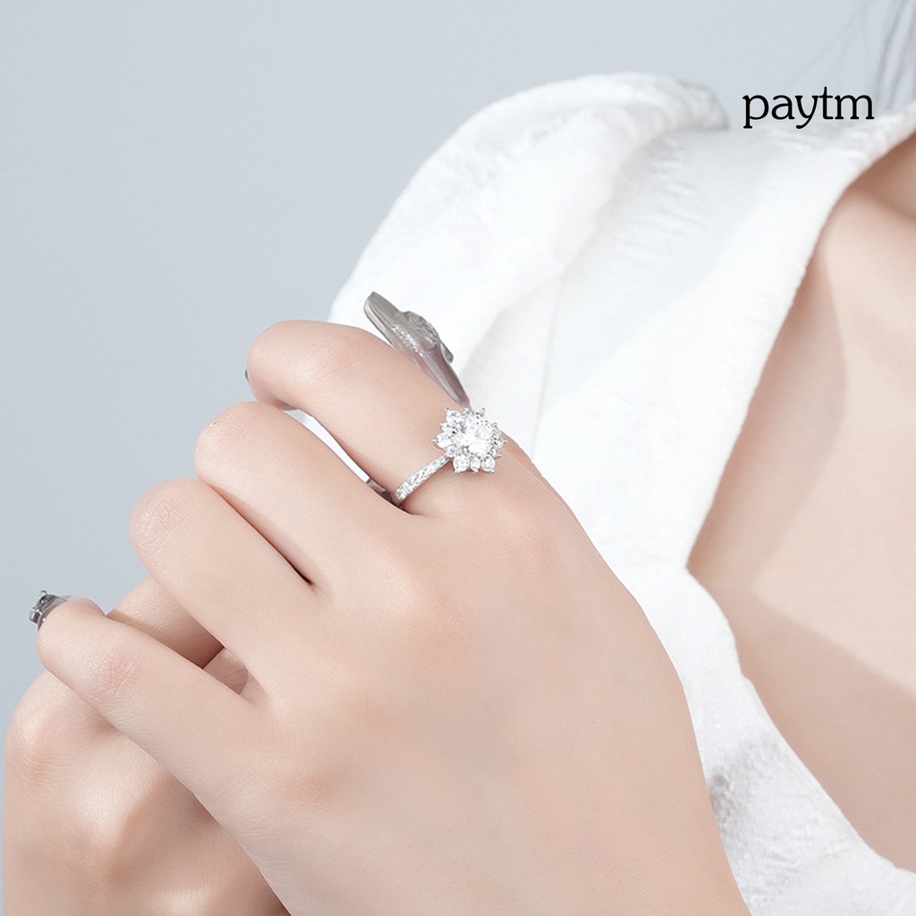 Nhẫn Đính Hôn Dạng Mở Đính Đá Hình Bông Tuyết Màu Bạc Sang Trọng Cho Nữ