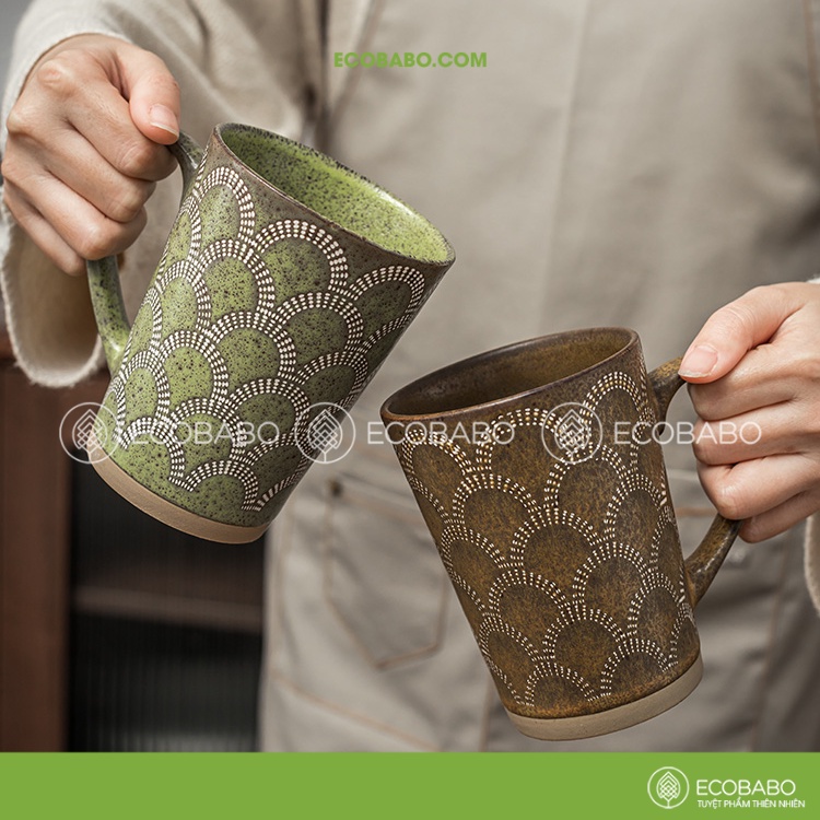 Cốc trà Cafe gốm sứ Ceramic thủ công Nhật Bản hàng ngày văn phòng độc đáo - Ecobabo