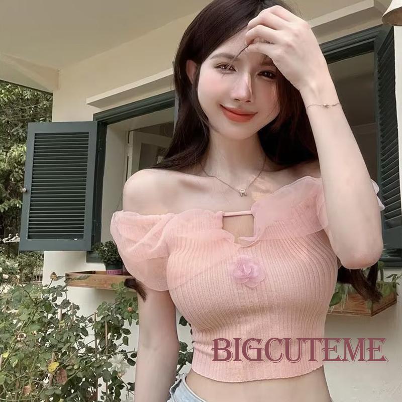 Áo Thun Nữ Ngắn Tay Lệch Vai In Hoa 3D Màu Sắc Thời Trang