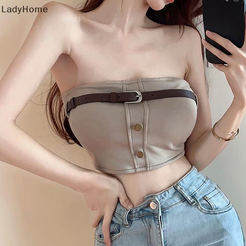 Áo Crop Top Không Dây Hở Lưng Y2K Có Dây Đai Gợi Cảm Cho Nữ