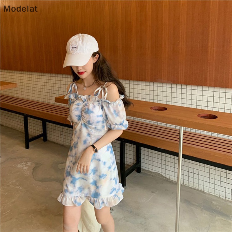 Đầm Ngắn Trễ Vai Viền Bèo In Họa Tiết MFC Thời Trang Mùa Hè Cho Nữ