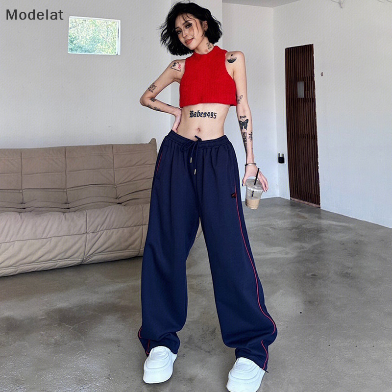 Mfc Y2K Quần Joggers Ống Rộng Kẻ Sọc Xanh Dương Cổ Điển Harajuku Cho Nữ WTD