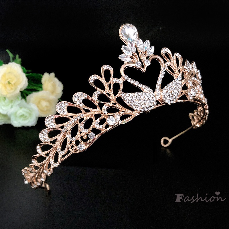 Cài Tóc Hình Vương Miện Công Chúa Đính Đá Lấp Lánh Bằng Hợp Kim Dành Cho Cô Dâu