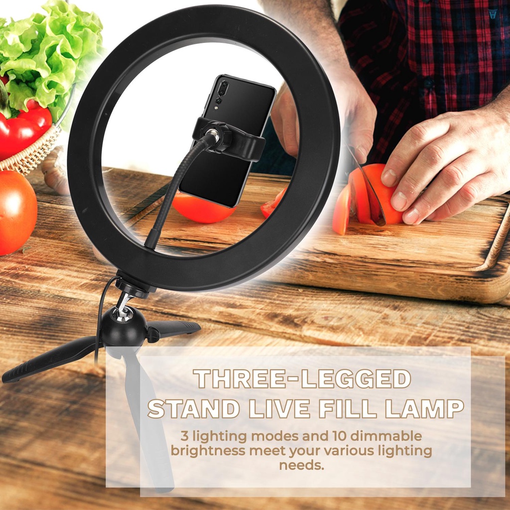 Đèn LED Tròn 10 '' Kẹp Điện Thoại Có Thể Điều Chỉnh Độ Sáng Hỗ Trợ Quay Video / Phát Trực Tiếp