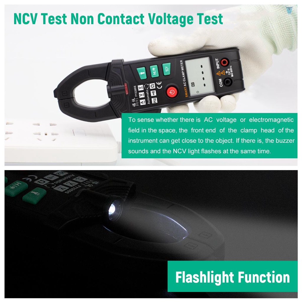 Kẹp Vạn Năng Kế Kỹ Thuật Số 6000 Đơn Vị Trí Màn Hình Hiển Thị RMS AC Màu Đen FY326