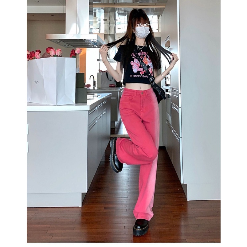 Quần Jean Ống Rộng Lưng Cao Màu Gradient Thời Trang Xuân Thu Cho Nữ Y2k