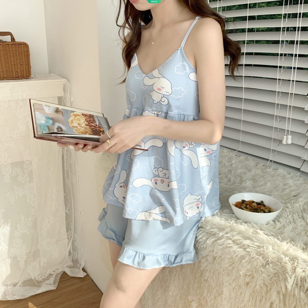 Set Áo Hai Dây + Quần Short Họa Tiết Hoạt Hình Sanrio Cinnamoroll Thời Trang Mùa Hè 2023