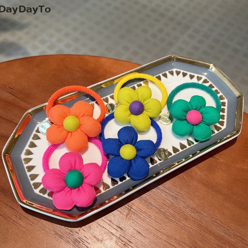 1 Dây Cột Tóc Co Giãn Đính Hoa Màu Trơn Dễ Thương Cho Bé Gái