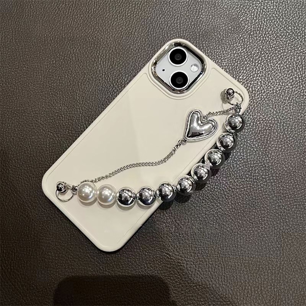 Ốp Điện Thoại Mềm Chống Rơi Màu Trơn Gắn Dây Xích Hình Trái Tim Màu Trơn Cho iphone 14 pro max 13 pro 12promax