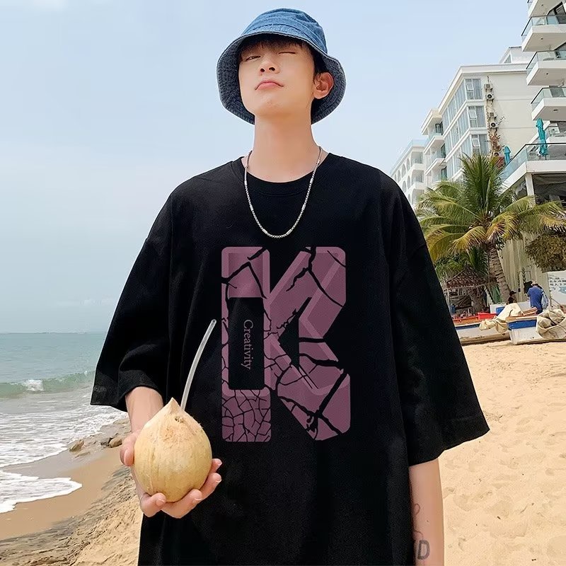 Áo Thun Mùa Hè Dáng Rộng Tay Cộc Thoải Mái In Chữ Numeric Size M-8XL Cho Nam