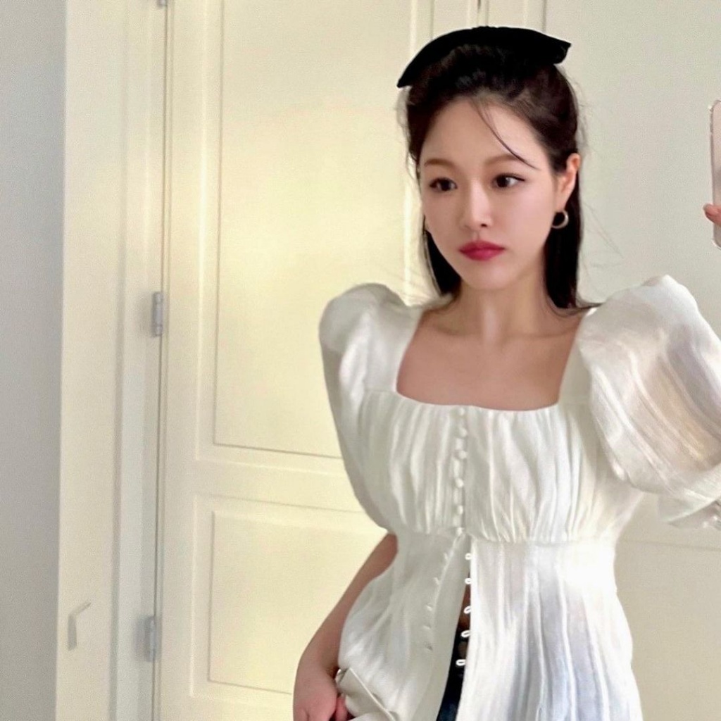 Áo Sơ Mi Cổ Vuông Tay Ngắn Phồng Thời Trang Hàn Quốc Dành Cho Nữ